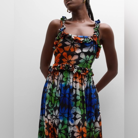 NWT Busayo Aje Ruffle Trim Floral Maxi Dress XS - Picture 5 of 5